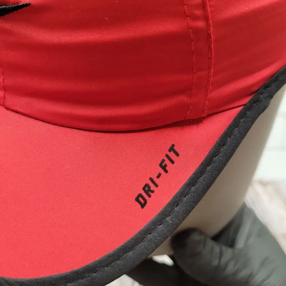 Nike Dri-FIT Running Hat Red Black Adjustable Lightweight Athletic Cap